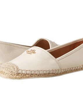 Coach Cream Leather Espadrille Slip-On with Gold Logo
